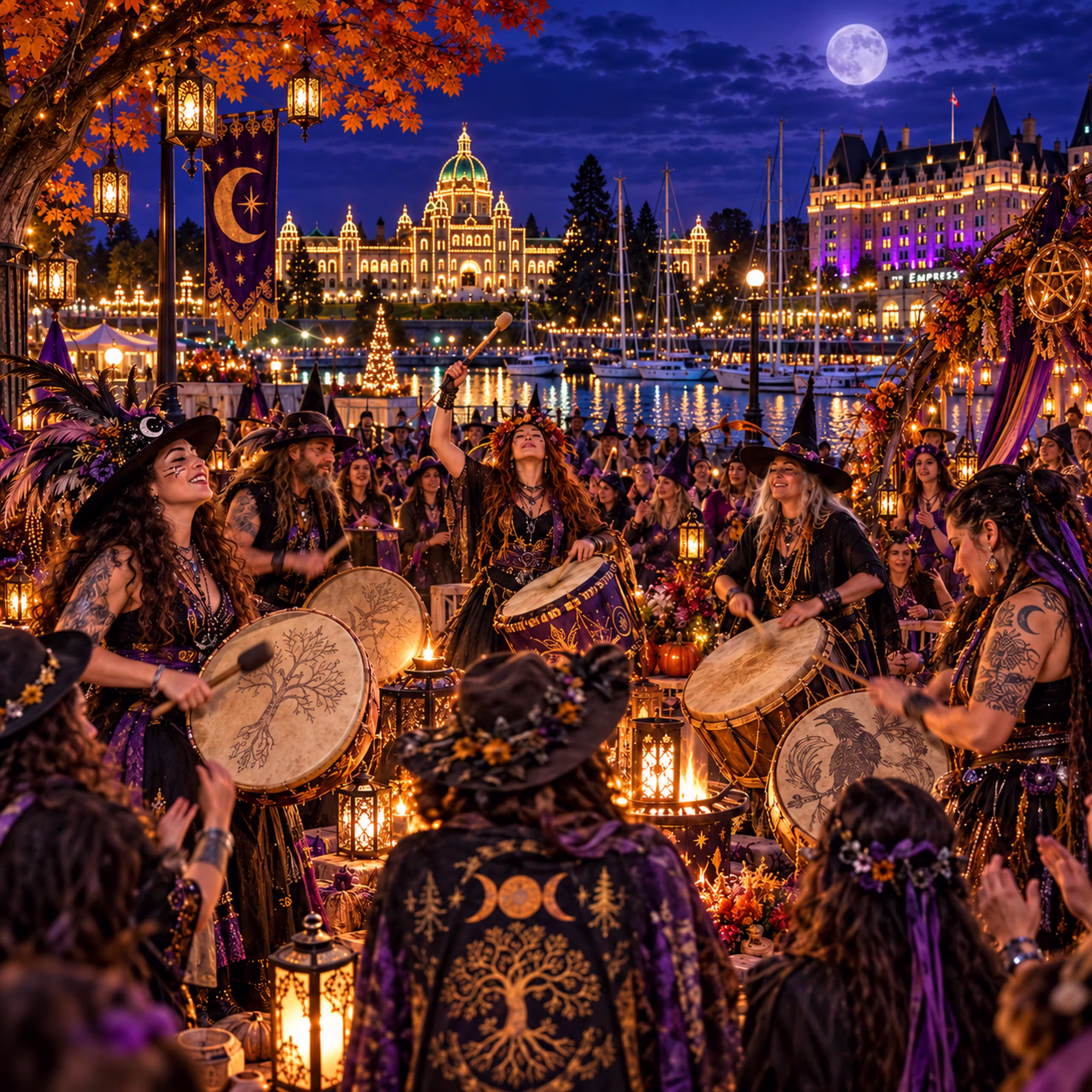 WitchFest drum circle at Market Square, Victoria (square 1:1 crop)